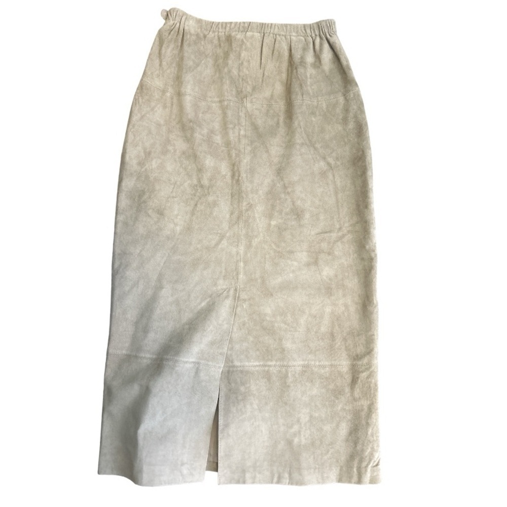Denim and Co Tan Leather Skirt Floral Embroidered Size Small - Picture 3 of 6